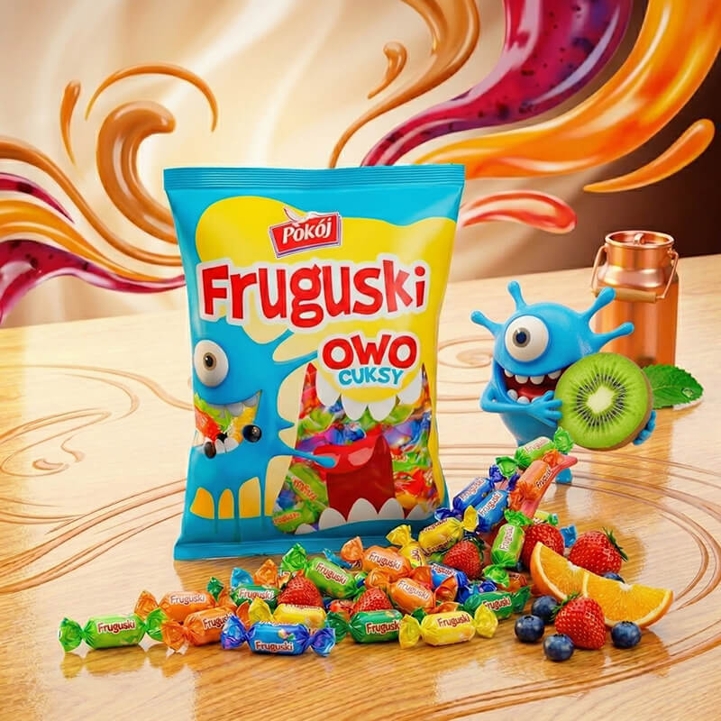 Fruguski Owocuksy miękkie cukierki owocowe SP Pokój kolorowe słodycze